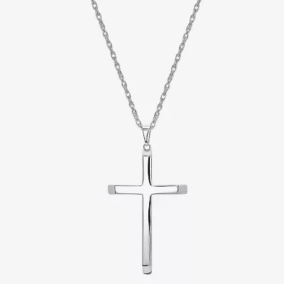 Religious Jewelry Cross Mens Sterling Silver Cross 24 Inch Pendant Necklace