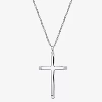 Religious Jewelry Cross Mens Sterling Silver Cross 24 Inch Pendant Necklace