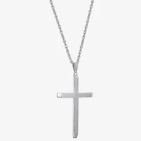 Religious Jewelry Cross Mens Sterling Silver Cross 24 Inch Pendant Necklace
