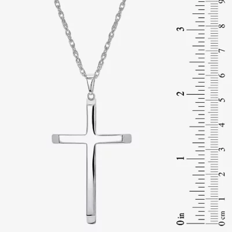 Religious Jewelry Cross Mens Sterling Silver Cross 24 Inch Pendant Necklace