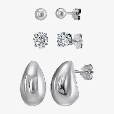 Womens White Cubic Zirconia Sterling Silver Pair Earring Set