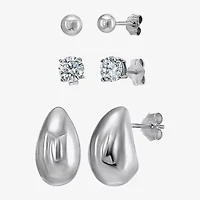 Womens White Cubic Zirconia Sterling Silver Pair Earring Set
