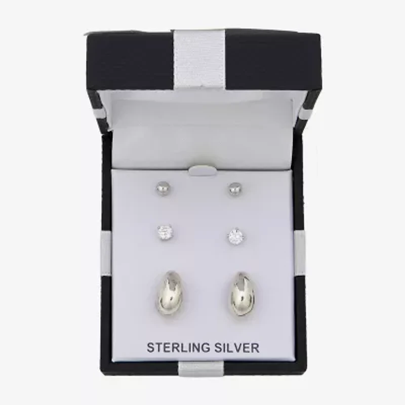 Womens White Cubic Zirconia Sterling Silver Pair Earring Set