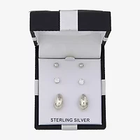 Womens White Cubic Zirconia Sterling Silver Pair Earring Set