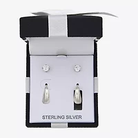 Womens White Cubic Zirconia Sterling Silver 2 Pair Earring Set