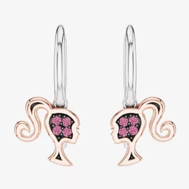 Womens Lab Created Pink Sapphire 10K Rose Gold Sterling Silver Barbie Drop Earrings