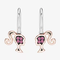 Womens Lab Created Pink Sapphire 10K Rose Gold Sterling Silver Barbie Drop Earrings