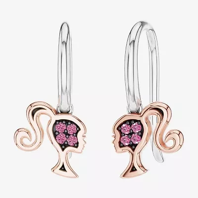 Womens Lab Created Pink Sapphire 10K Rose Gold Sterling Silver Barbie Drop Earrings