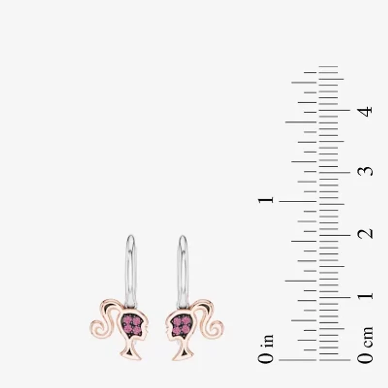 Womens Lab Created Pink Sapphire 10K Rose Gold Sterling Silver Barbie Drop Earrings