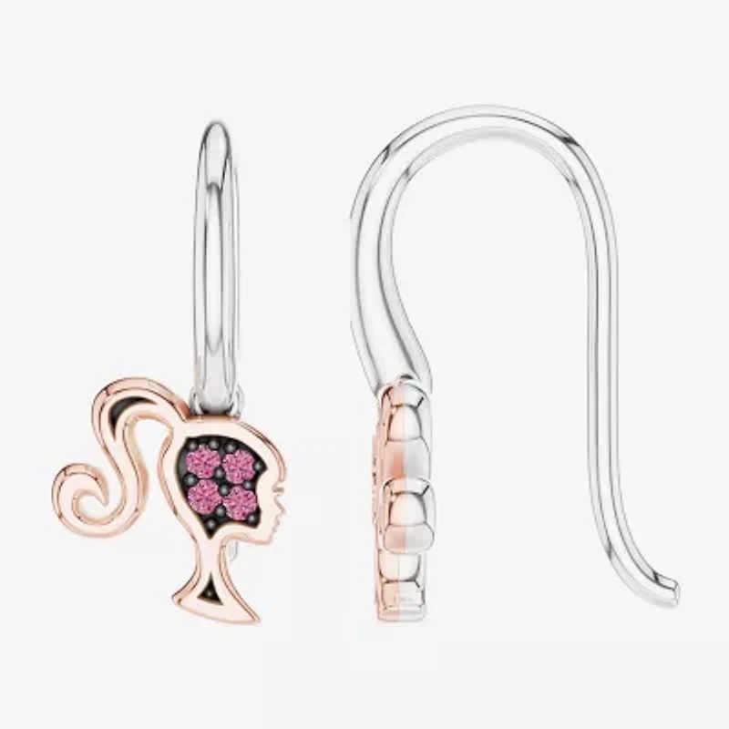 Womens Lab Created Pink Sapphire 10K Rose Gold Sterling Silver Barbie Drop Earrings