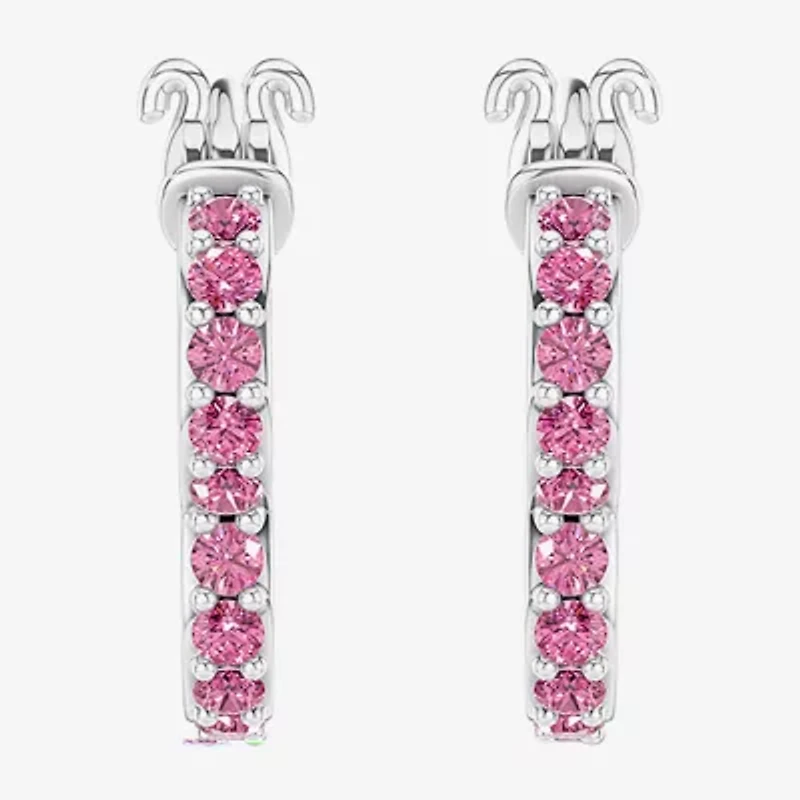 Womens Lab Created Pink Sapphire Sterling Silver 15.2mm Barbie Hoop Earrings