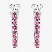 Womens Lab Created Pink Sapphire Sterling Silver 15.2mm Barbie Hoop Earrings
