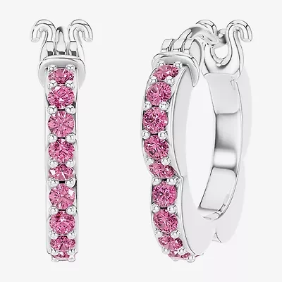 Womens Lab Created Pink Sapphire Sterling Silver 15.2mm Barbie Hoop Earrings
