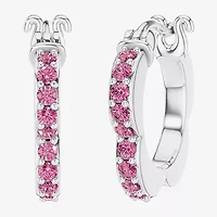 Womens Lab Created Pink Sapphire Sterling Silver 15.2mm Barbie Hoop Earrings