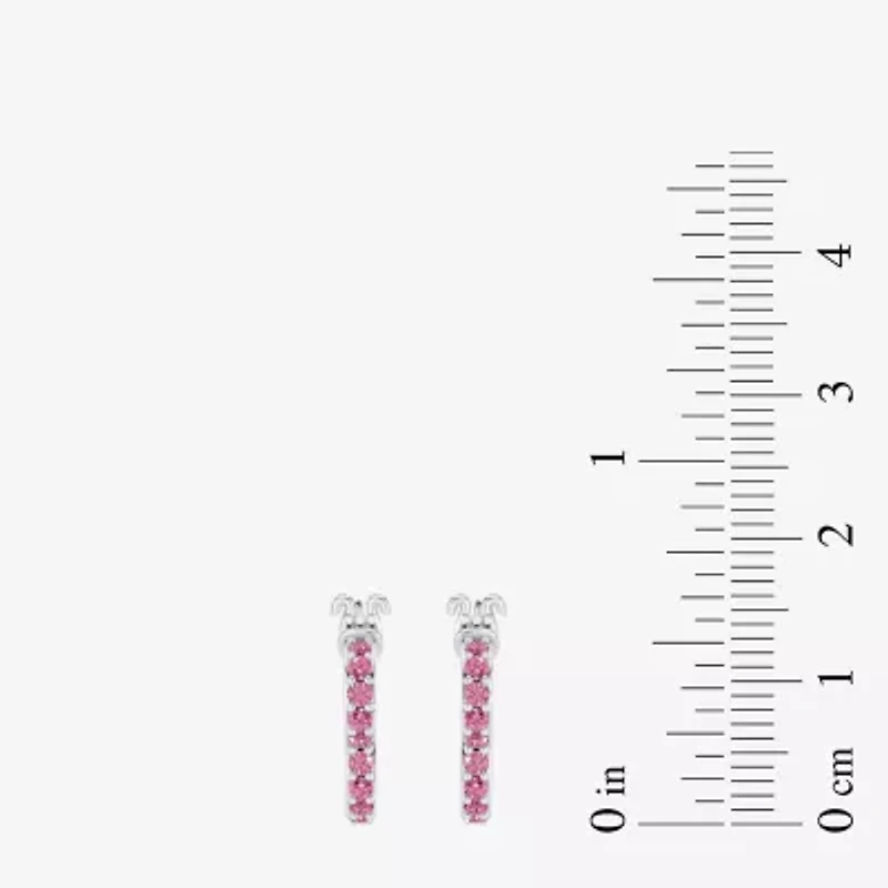 Womens Lab Created Pink Sapphire Sterling Silver 15.2mm Barbie Hoop Earrings