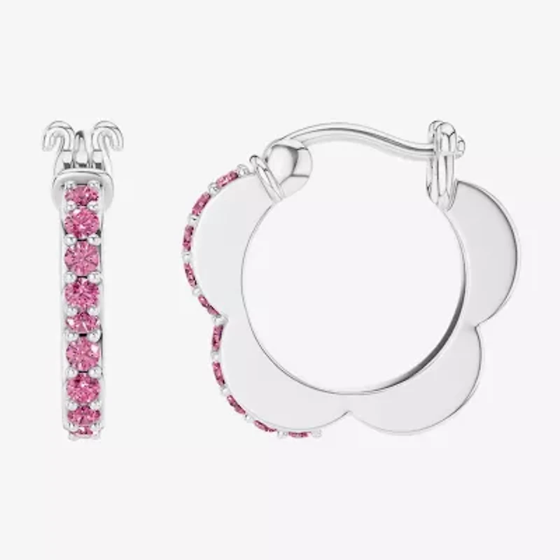 Womens Lab Created Pink Sapphire Sterling Silver 15.2mm Barbie Hoop Earrings