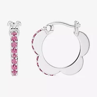 Womens Lab Created Pink Sapphire Sterling Silver 15.2mm Barbie Hoop Earrings