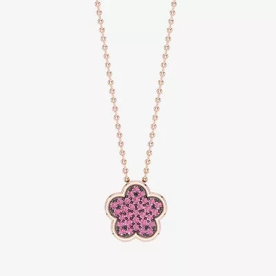 Womens Lab Created Pink Sapphire 10K Rose Gold Sterling Silver Flower 16 Inch Pendant Necklace