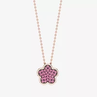 Womens Lab Created Pink Sapphire 10K Rose Gold Sterling Silver Flower 16 Inch Pendant Necklace
