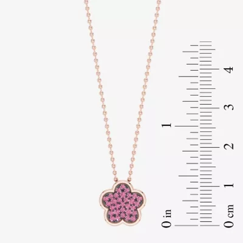 Womens Lab Created Pink Sapphire 10K Rose Gold Sterling Silver Flower 16 Inch Pendant Necklace