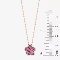 Womens Lab Created Pink Sapphire 10K Rose Gold Sterling Silver Flower 16 Inch Pendant Necklace