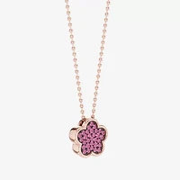 Womens Lab Created Pink Sapphire 10K Rose Gold Sterling Silver Flower 16 Inch Pendant Necklace