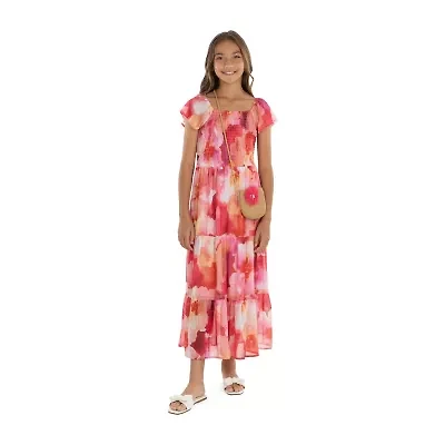 Speechless Big Kid Girls Short Sleeve Ruffled Floral Maxi Dress