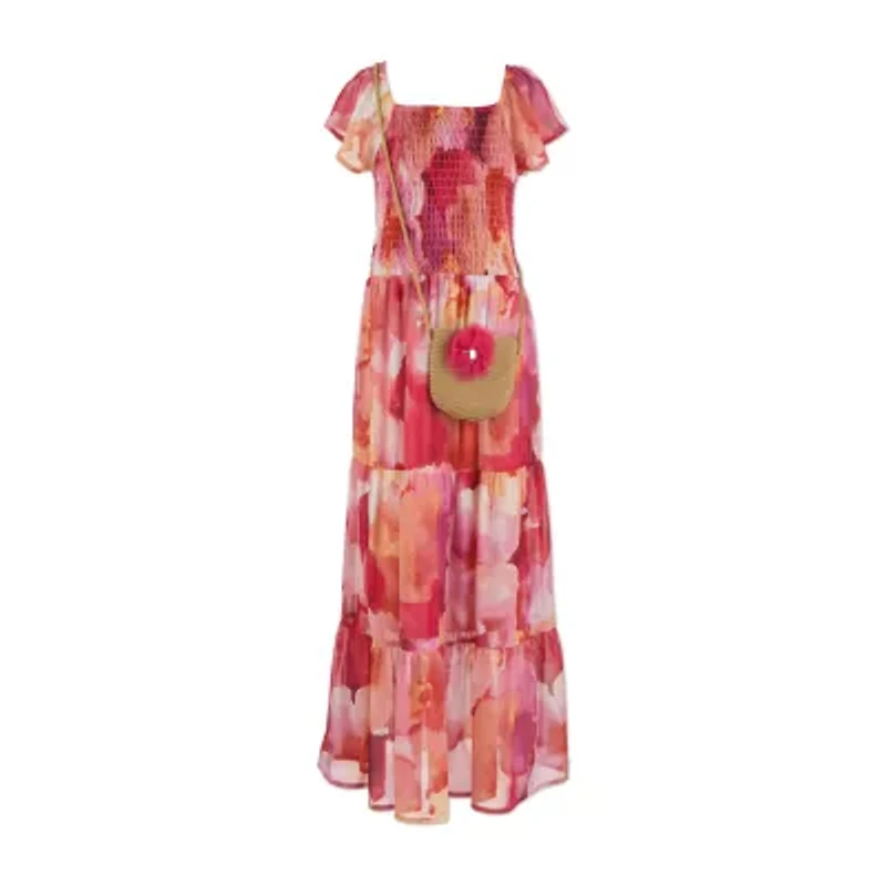 Speechless Big Kid Girls Short Sleeve Ruffled Floral Maxi Dress