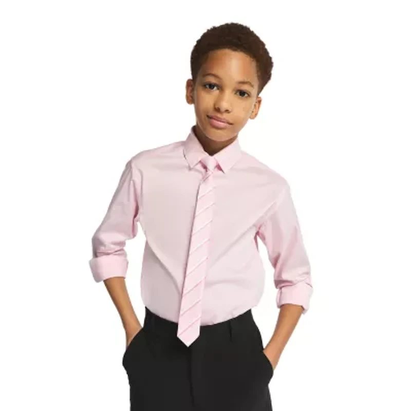Van Heusen Little & Big Kid Boys Stretch Fabric Long Sleeve Point Collar Shirt + Tie Set