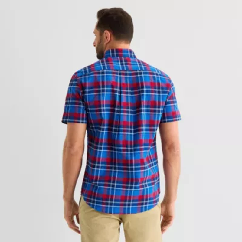 U.S. Polo Assn. Plaid Mens Short Sleeve Classic Fit Stretch Fabric Button-Down Shirt