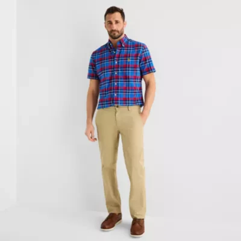 U.S. Polo Assn. Plaid Mens Short Sleeve Classic Fit Stretch Fabric Button-Down Shirt