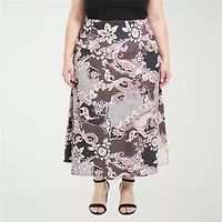 24seven Comfort Apparel Womens Plus Mid Rise Long A-Line Skirt
