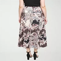 24seven Comfort Apparel Womens Plus Mid Rise Long A-Line Skirt