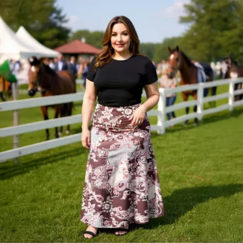 24seven Comfort Apparel Womens Plus Mid Rise Long A-Line Skirt