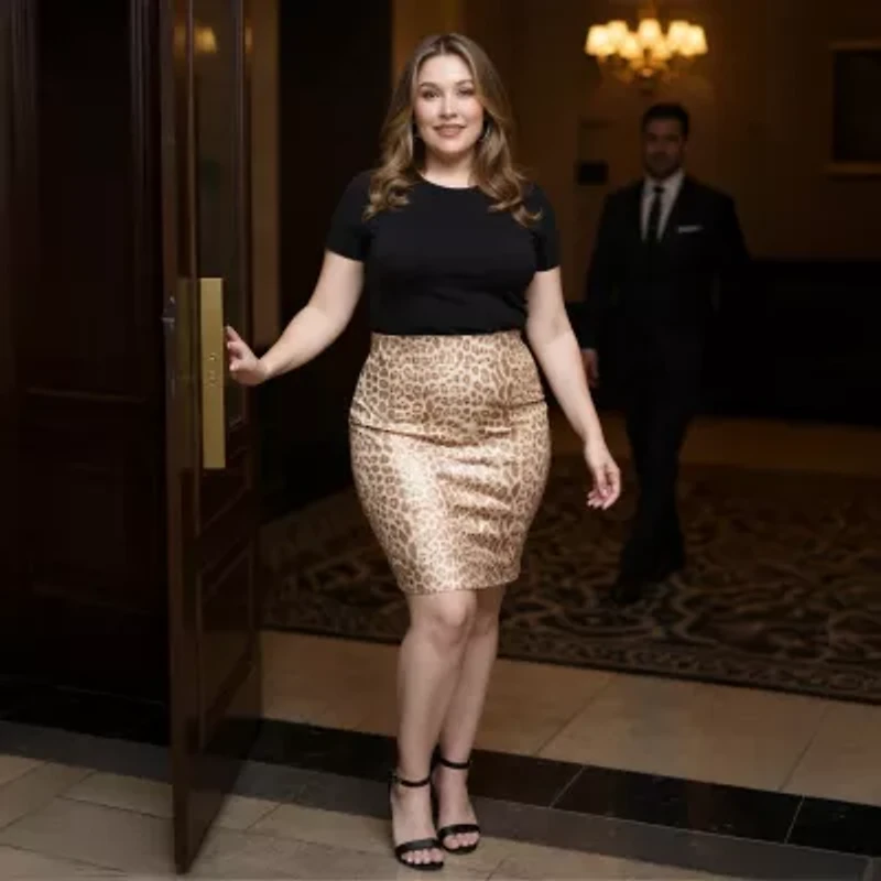 24seven Comfort Apparel Womens Plus Mid Rise Stretch Fabric Pencil Skirt