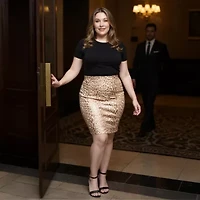 24seven Comfort Apparel Womens Plus Mid Rise Stretch Fabric Pencil Skirt