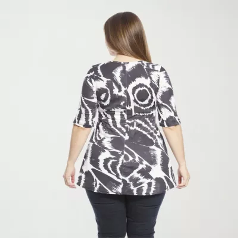 24seven Comfort Apparel Plus Womens Scoop Neck Elbow Sleeve Tunic Top
