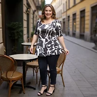 24seven Comfort Apparel Plus Womens Scoop Neck Elbow Sleeve Tunic Top