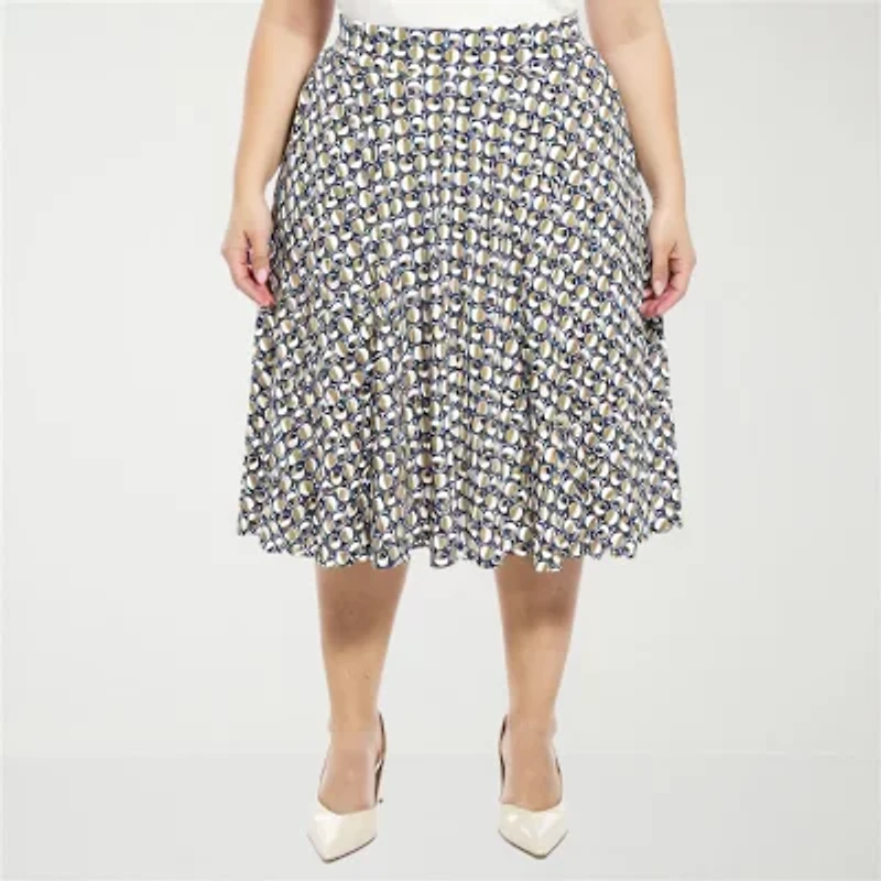 24seven Comfort Apparel Womens Plus Mid Rise Midi A-Line Skirt
