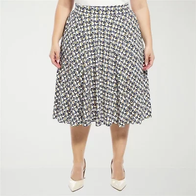 24seven Comfort Apparel Womens Plus Mid Rise Midi A-Line Skirt