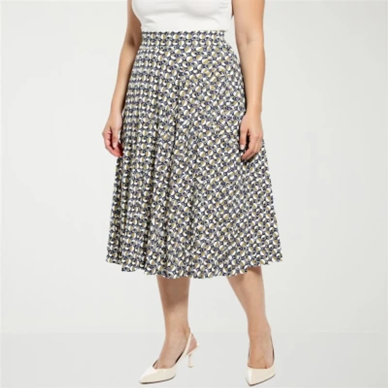 24seven Comfort Apparel Womens Plus Mid Rise Midi A-Line Skirt