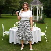 24seven Comfort Apparel Womens Plus Mid Rise Midi A-Line Skirt