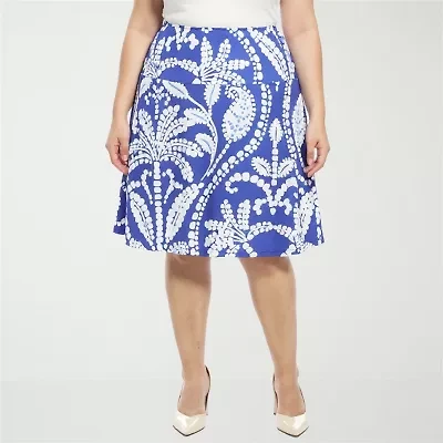 24seven Comfort Apparel Womens Plus Mid Rise A-Line Skirt