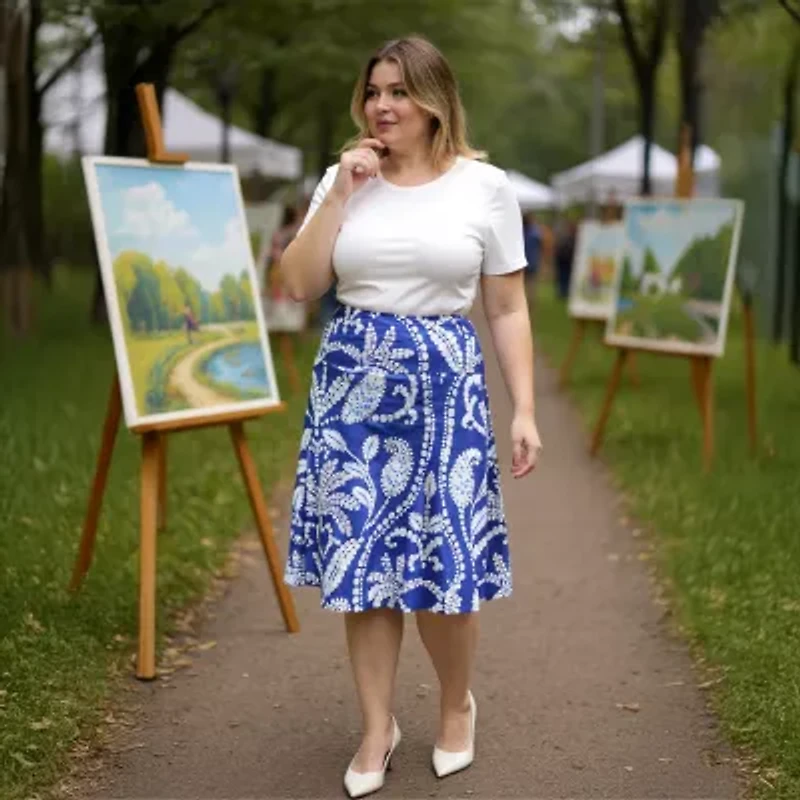 24seven Comfort Apparel Womens Plus Mid Rise A-Line Skirt