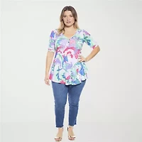 24seven Comfort Apparel Womens Plus Elbow Sleeve Relaxed Fit Henley Shirt