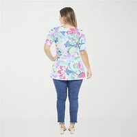 24seven Comfort Apparel Womens Plus Elbow Sleeve Relaxed Fit Henley Shirt