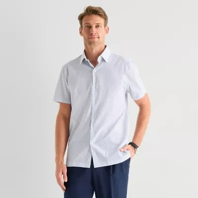 Stafford Cool Tech Mens Short Sleeve Regular Fit Stretch Fabric Wrinkle Free Button-Down Shirt