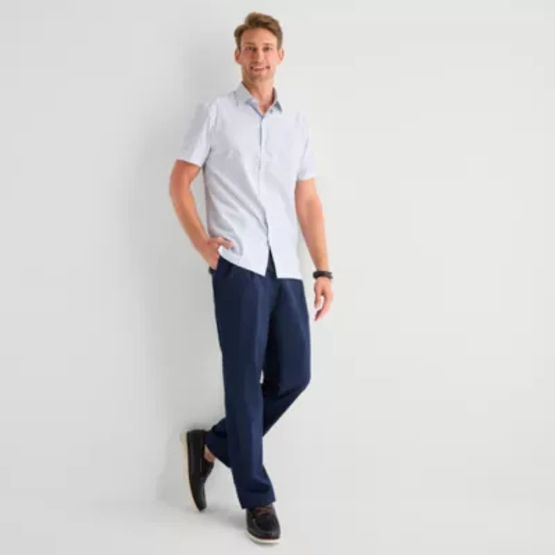 Stafford Cool Tech Mens Short Sleeve Regular Fit Stretch Fabric Wrinkle Free Button-Down Shirt