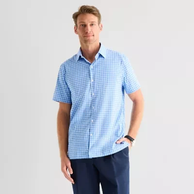 Stafford Cool Tech Mens Short Sleeve Regular Fit Stretch Fabric Wrinkle Free Button-Down Shirt