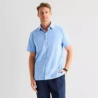Stafford Cool Tech Mens Short Sleeve Regular Fit Stretch Fabric Wrinkle Free Button-Down Shirt